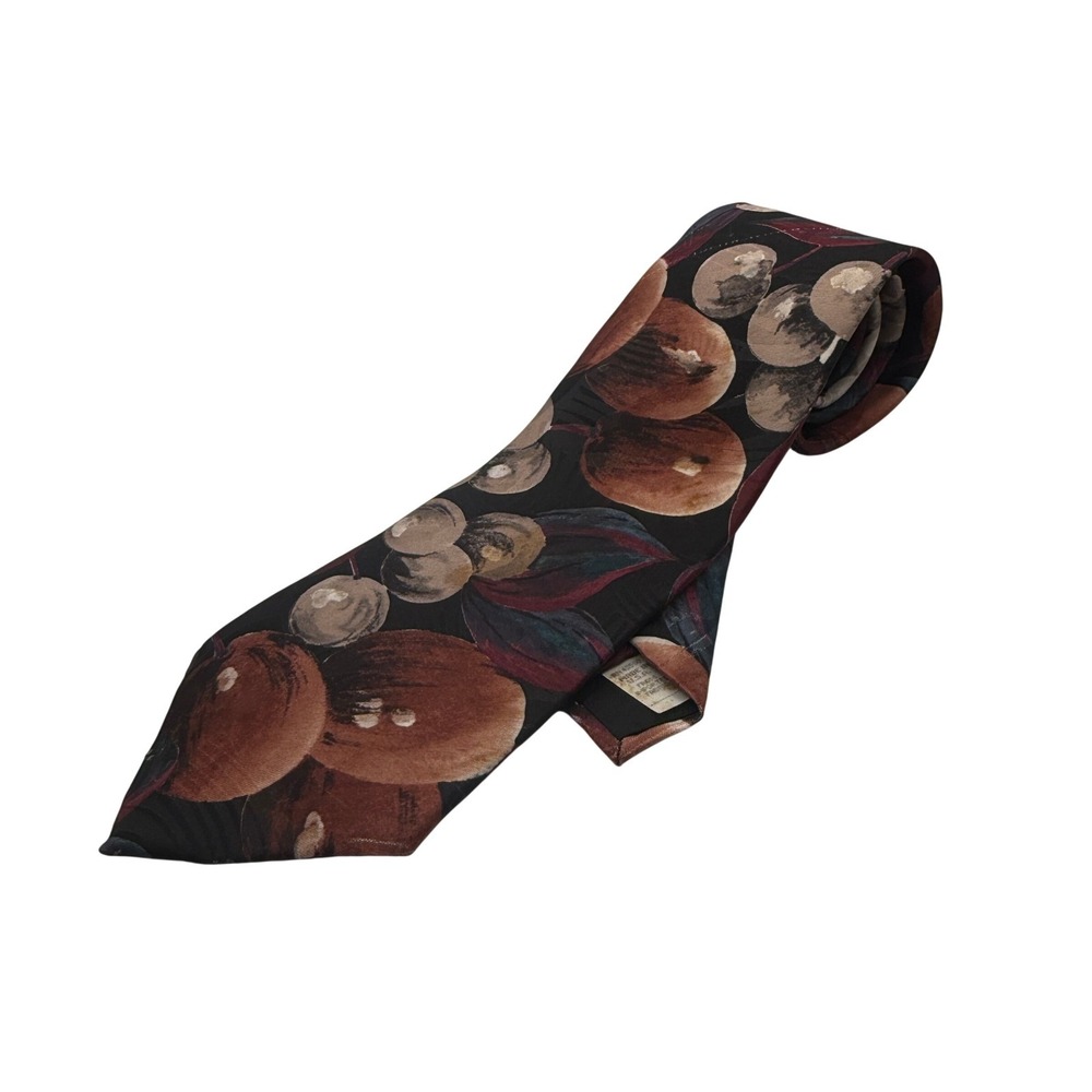 Liebert Vintage Mens Silk Tie Fruit Leaf Pattern Brown Burgundy Made in USA